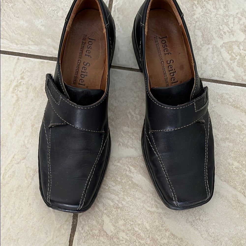 Josef Seibel Black Slip-On Loafers with Textured Leather